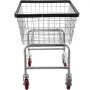 Carrito de lavandería de alambre VEVOR con ruedas rojas y marco cromado.