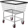 Carrito de lavandería de alambre VEVOR con ruedas giratorias rojas y borde de goma negro.