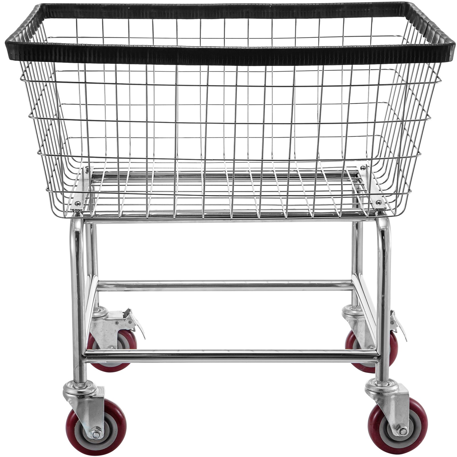 Carrito de lavandería de alambre VEVOR con ruedas rojas y cesta de alambre de metal.