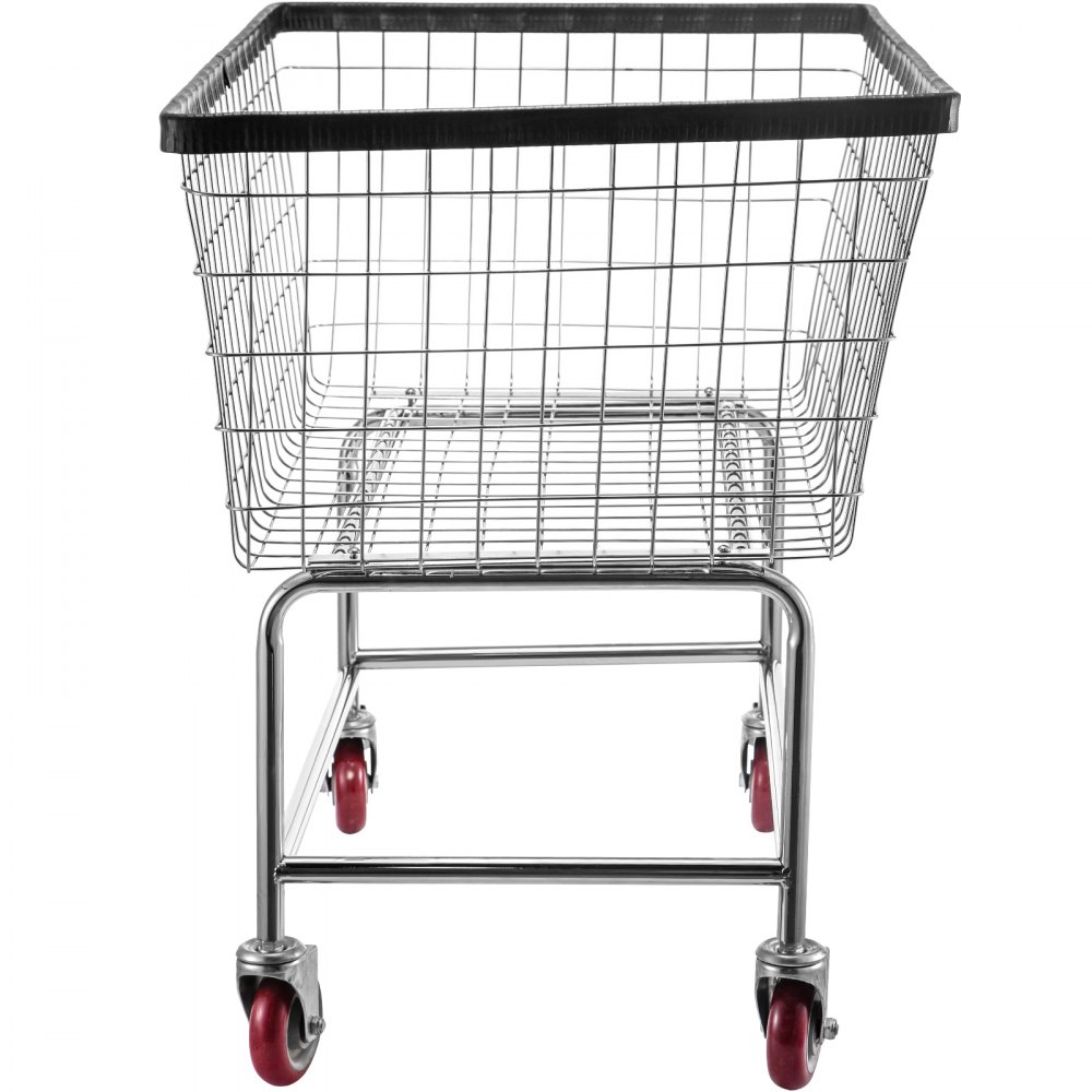 Carrito de lavandería de alambre VEVOR con ruedas rojas y estructura de metal resistente.