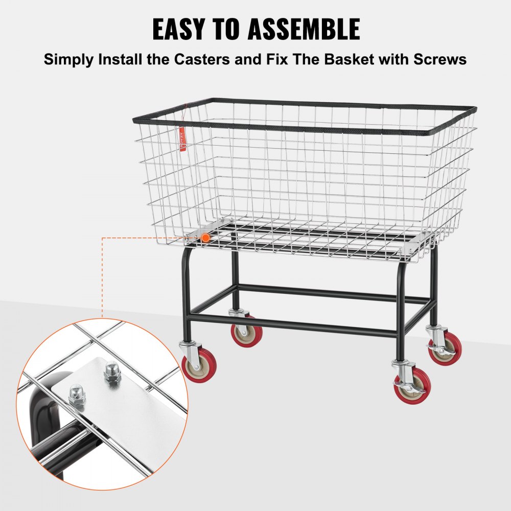Carrito de lavandería de alambre VEVOR, cesta de lavandería de alambre de 4,5 bushels con ruedas, 35\'\' x 15,7\'\' x 22\'\', carrito de lavandería de alambre comercial, estructura de acero con acabado cromado, ruedas de 5\'\', carrito de cesta de alambre para Lau