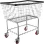 Carrito de lavandería de alambre cromado con ruedas rojas y molduras de goma negra de VEVOR.