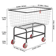 VEVOR Carrito de lavandería de alambre, cesta de lavandería de alambre de 4.5 bushel con ruedas, 35 x 15.7 x 22 pulgadas, carrito comercial de alambre para lavandería, marco de acero con acabado cromado, ruedas de 5 pulgadas, carrito de cesta de alambre para lavandería