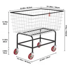VEVOR Carrito de lavandería de alambre, cesta de lavandería de alambre de 4.5 bushel con ruedas, 35 x 15.7 x 22 pulgadas, carrito comercial de alambre para lavandería, marco de acero con acabado cromado, ruedas de 5 pulgadas, carrito de cesta de alambre para lavandería