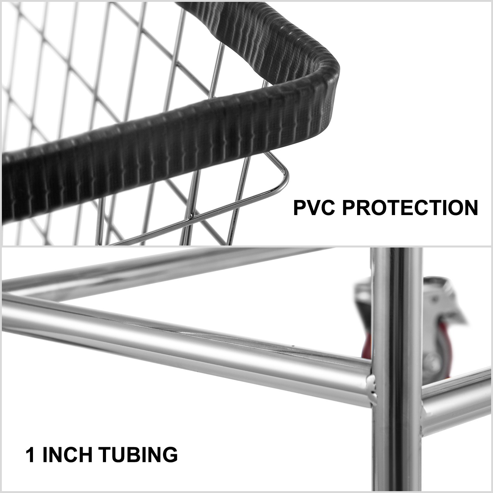 Carrito de lavandería de alambre VEVOR con protección de PVC y tubo de 1 pulgada, vista de primer plano.