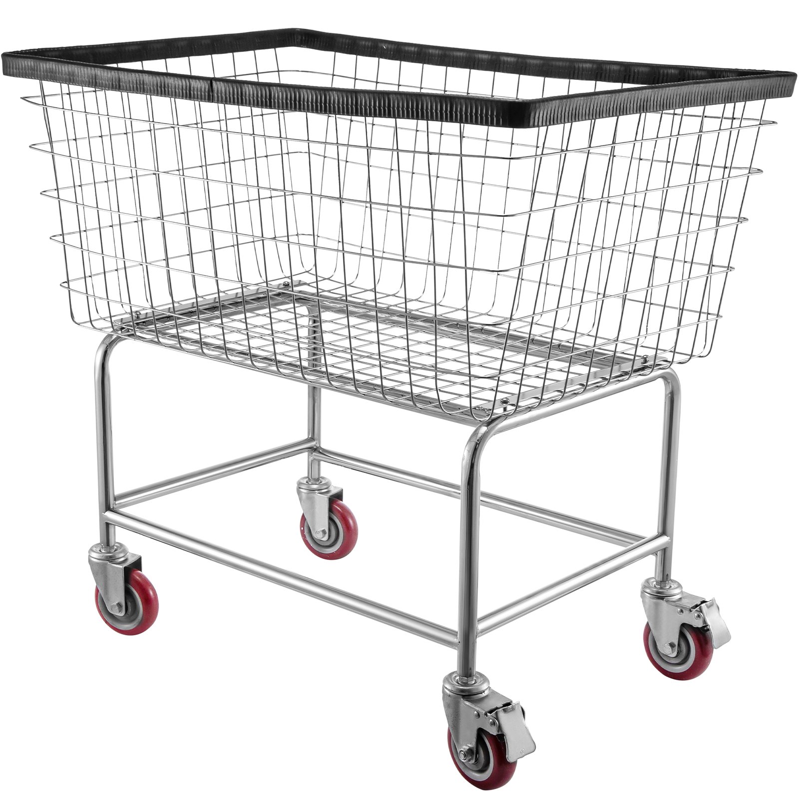 Carrito de lavandería de alambre VEVOR con ruedas rojas y un marco de metal resistente.