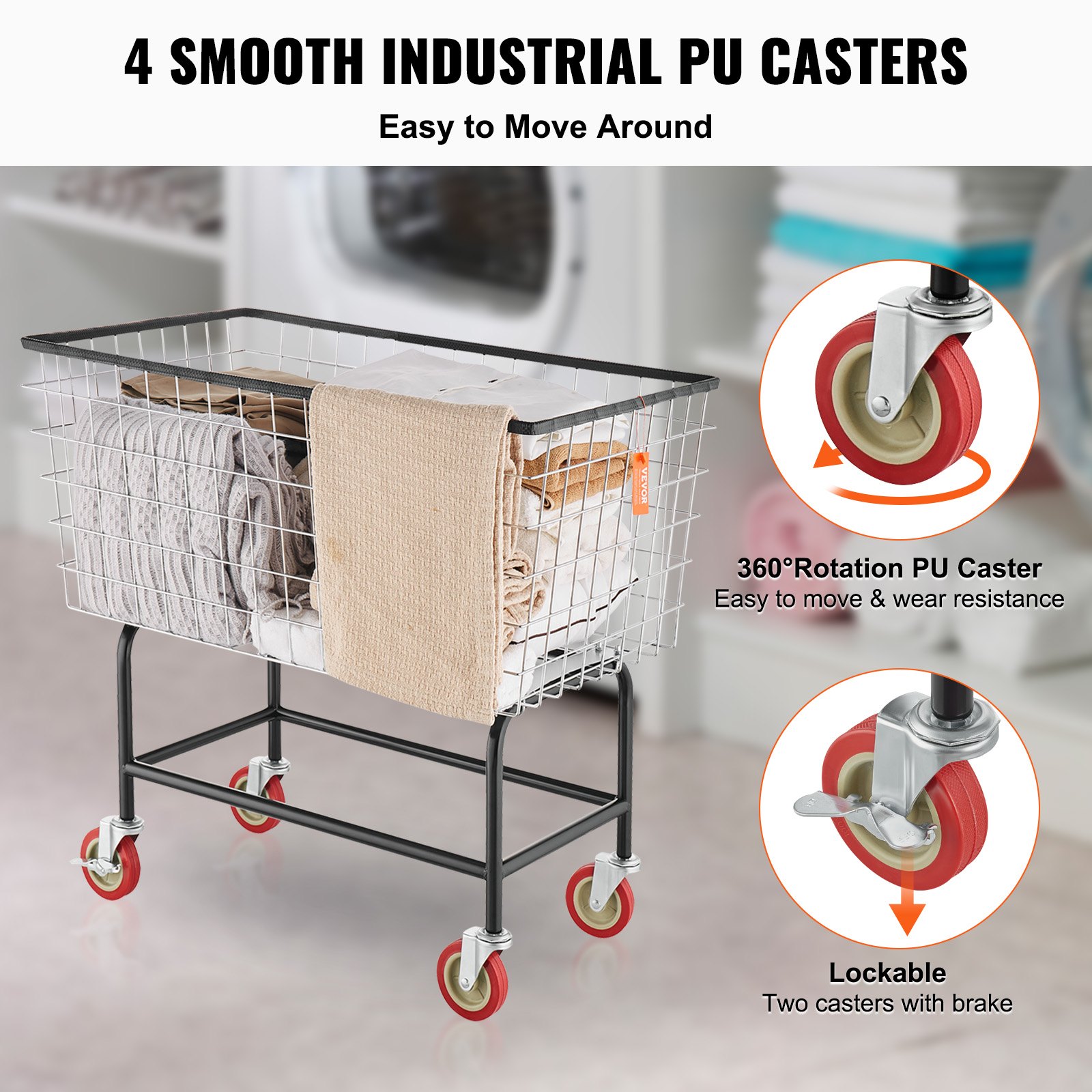 Carrito de lavandería de alambre VEVOR, cesta de lavandería de alambre de 4,5 bushels con ruedas, 35\'\' x 15,7\'\' x 22\'\', carrito de lavandería de alambre comercial, estructura de acero con acabado cromado, ruedas de 5\'\', carrito de cesta de alambre para Lau