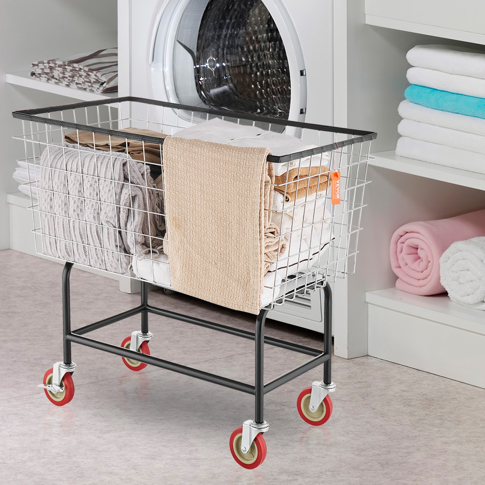Carrito de lavandería de alambre VEVOR, cesta de lavandería de alambre de 4,5 bushels con ruedas, 35\'\' x 15,7\'\' x 22\'\', carrito de lavandería de alambre comercial, estructura de acero con acabado cromado, ruedas de 5\'\', carrito de cesta de alambre para Lau