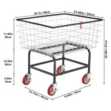 VEVOR Carro de Alambre para Lavandería Cesto de Alambre para Lavandería 2.5 Bushel de Servicio Pesado con Ruedas de 4''