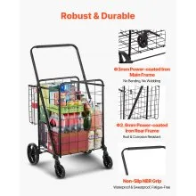 Carro de la compra plegable VEVOR, carro de supermercado gigante con cestas dobles, ruedas giratorias de 360°, carro utilitario de servicio pesado, carro utilitario de gran capacidad de 110 libras para lavandería, compras, comestibles, equipaje