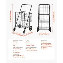 Carro de la compra plegable VEVOR, carro de supermercado gigante con cestas dobles, ruedas giratorias de 360°, carro utilitario de servicio pesado, carro utilitario de gran capacidad de 110 libras para lavandería, compras, comestibles, equipaje