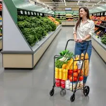 Carro de la compra plegable VEVOR, carro de supermercado gigante con cestas dobles, ruedas giratorias de 360°, carro utilitario de servicio pesado, carro utilitario de gran capacidad de 110 libras para lavandería, compras, comestibles, equipaje