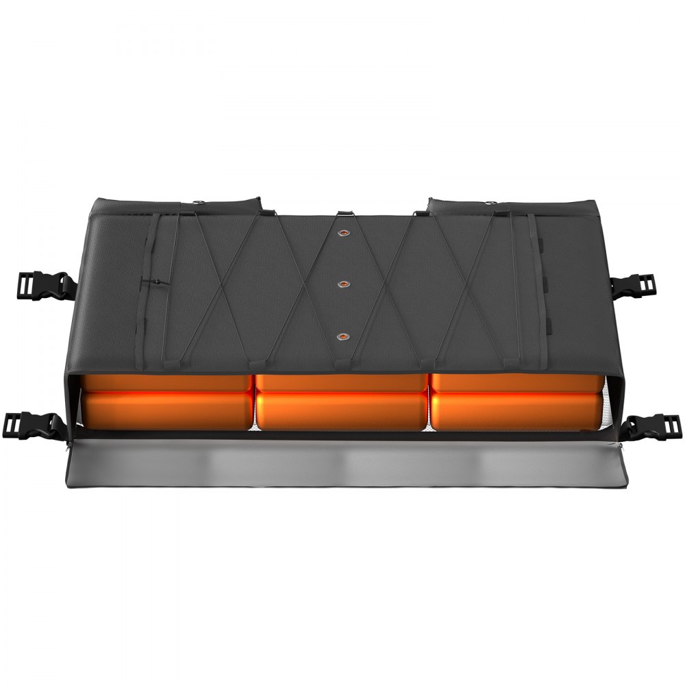 Bolsa de almacenamiento VEVOR T-top con exterior negro, compartimentos organizados y acolchado naranja en el interior.