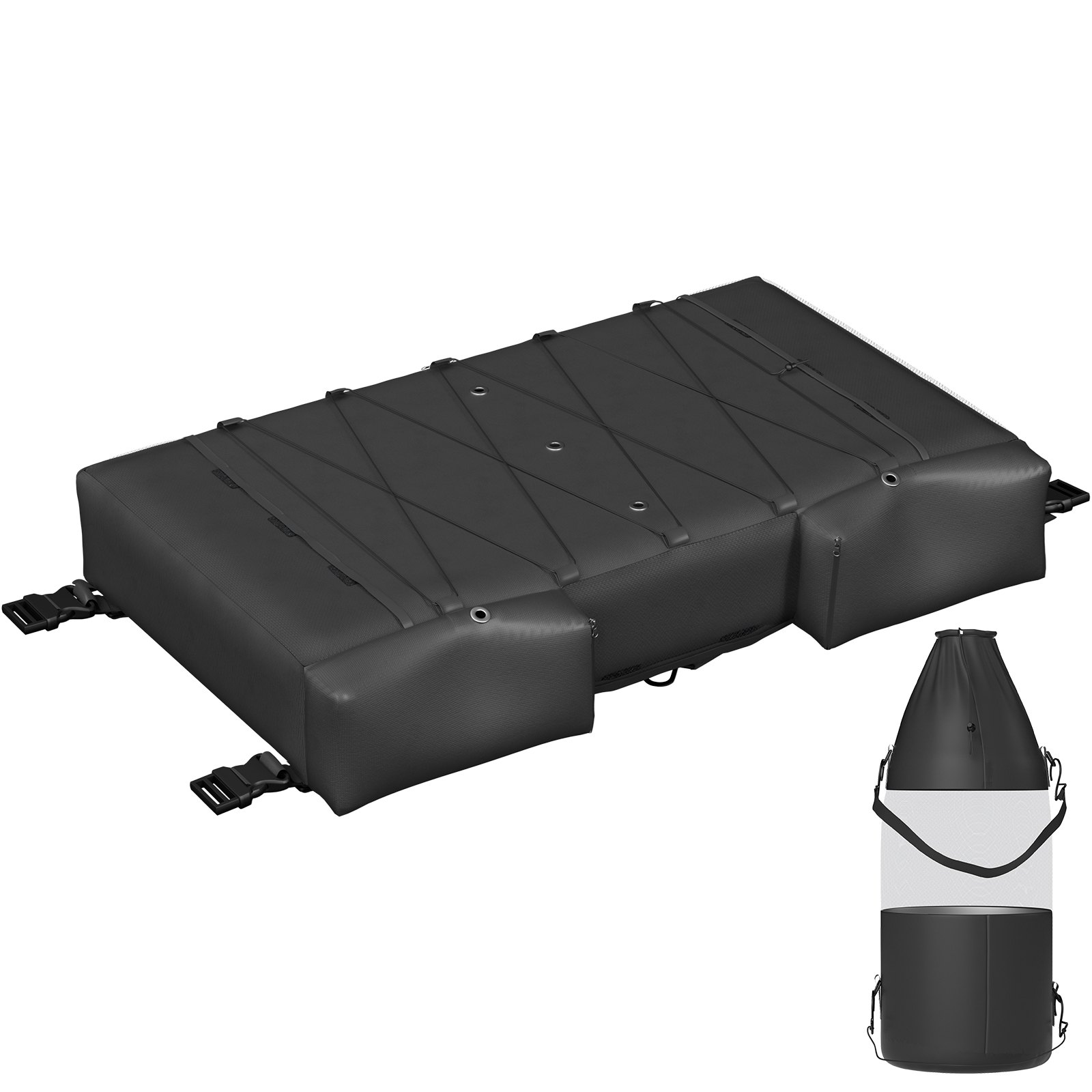 Bolsa de almacenamiento VEVOR t-top negra con correas y ojales, forma cilíndrica con asa de transporte.