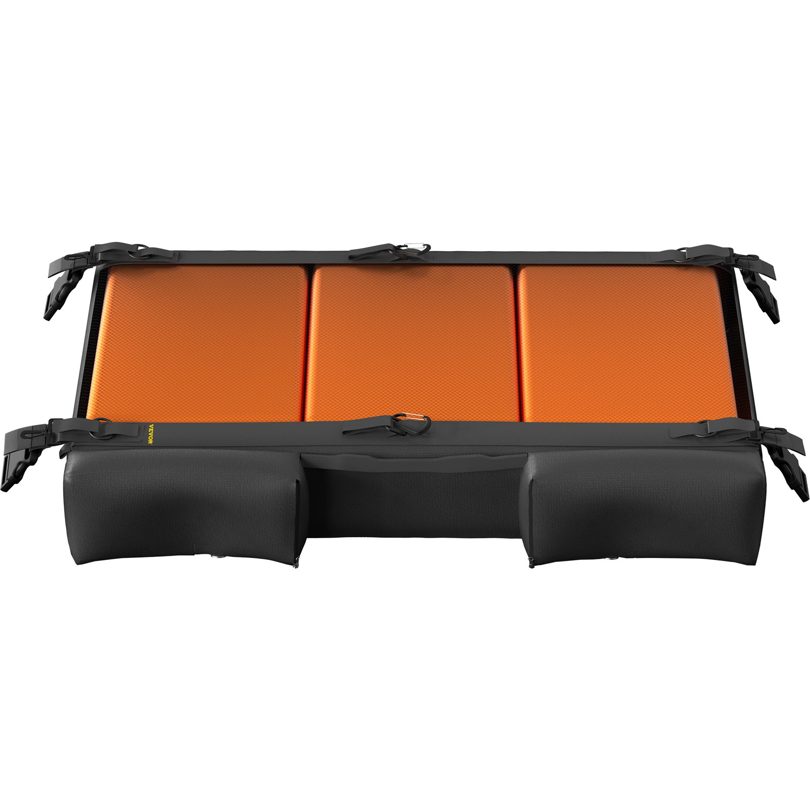Bolsa de almacenamiento VEVOR T-top con compartimentos naranjas y correas de sujeción negras.