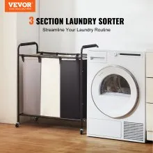 VEVOR Cesto para la colada de 3 secciones, organizador de almacenamiento para cesto de ropa resistente, carrito clasificador de ropa con ruedas resistentes con cerradura para ropa sucia en el cuarto d