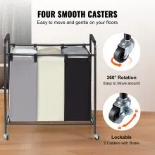 VEVOR Cesto para la colada de 3 secciones, organizador de almacenamiento para cesto de ropa resistente, carrito clasificador de ropa con ruedas resistentes con cerradura para ropa sucia en el cuarto d