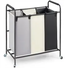 VEVOR Cesto para la colada de 3 secciones, organizador de almacenamiento para cesto de ropa resistente, carrito clasificador de ropa con ruedas resistentes con cerradura para ropa sucia en el cuarto d