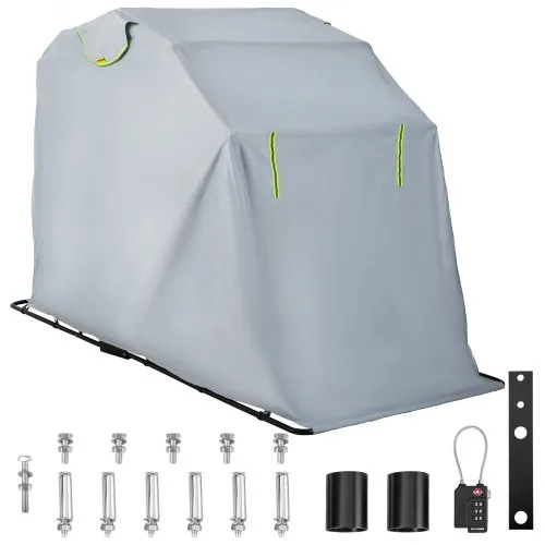 VEVOR Refugio para motocicletas, cubierta impermeable para motocicletas, cobertizo resistente para motocicletas, cobertizo para motocicletas Oxford 420D Anti-UV, 133.9"x53.9"x76.8" Tienda de garaje de almacenamiento de refugio gris con candado y bolsa de pesas