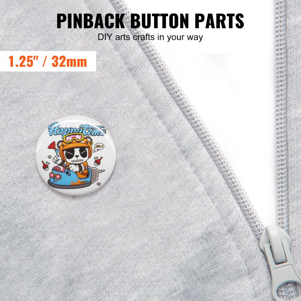 Piezas para máquina de hacer botones VEVOR, botón con pinback de 1,25&quot; / 32 mm en tela gris con cremallera.