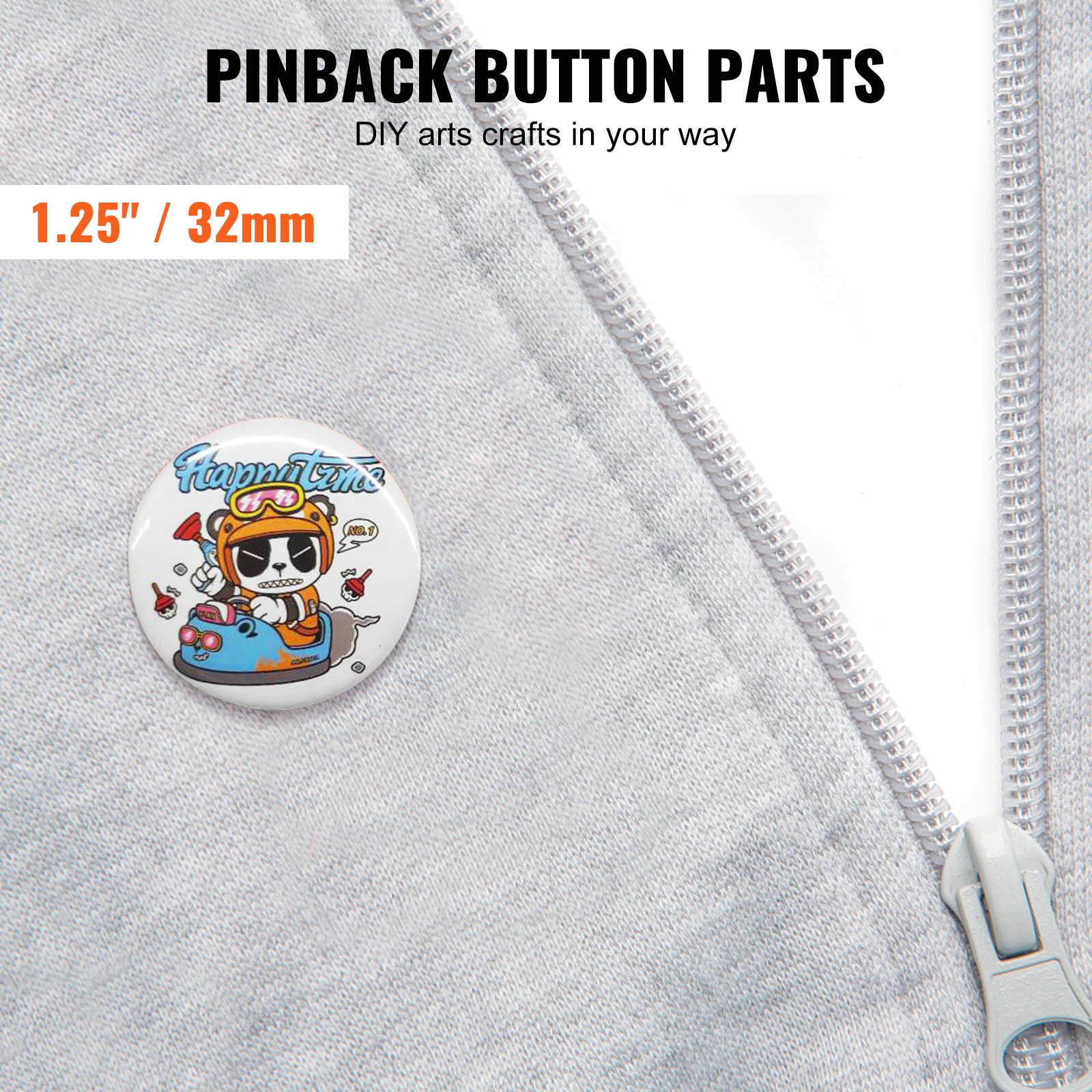 Piezas para máquina de hacer botones VEVOR, botón con pinback de 1,25&quot; / 32 mm en tela gris con cremallera.