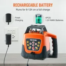 Nivel láser VEVOR, 1650 pies, 360 grados, autonivelante, láser de línea cruzada roja, 5 velocidades de rotación y 4 ángulos de escaneo, IP66, control remoto a prueba de agua, modo de autonivelación manual, batería incluida