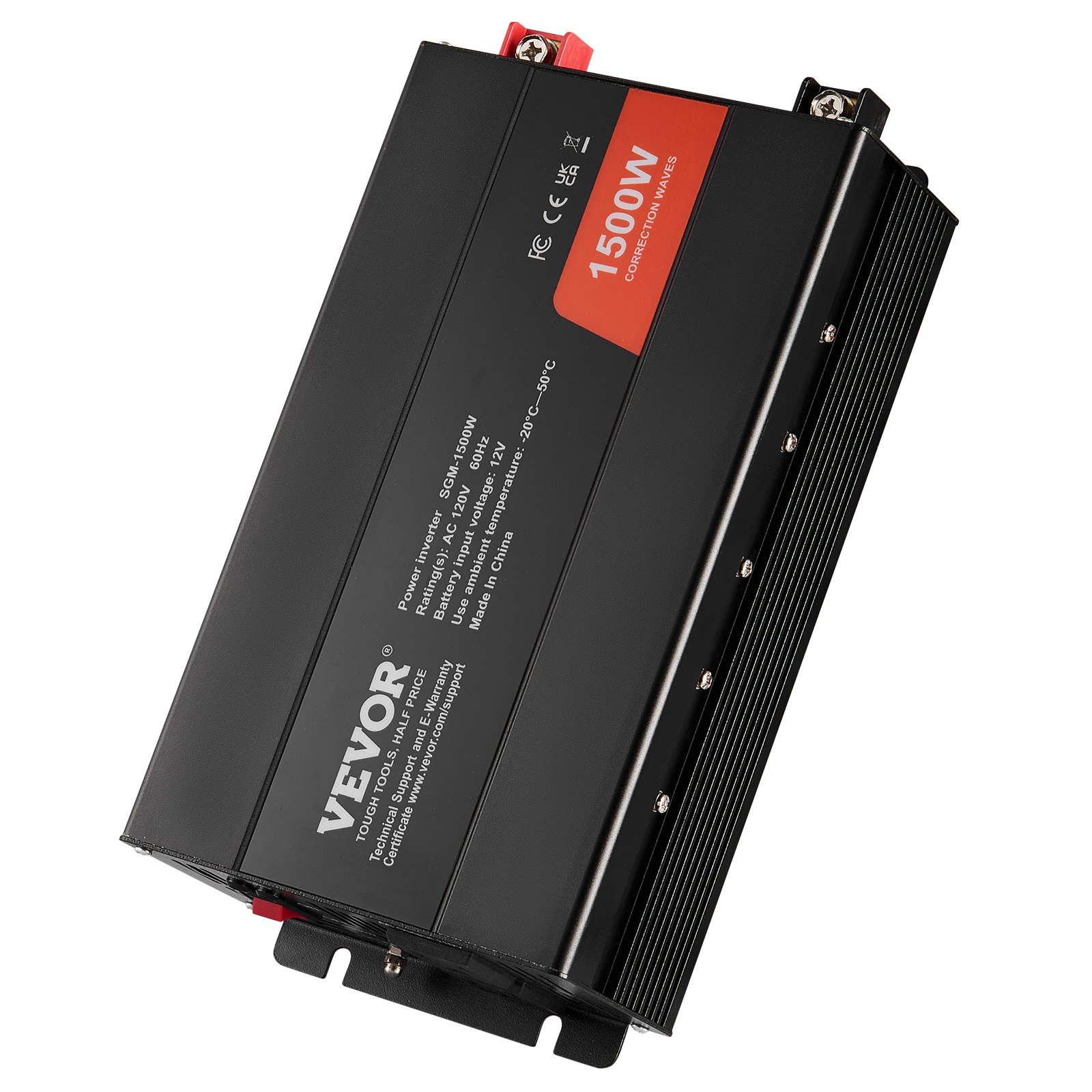 Inversor de onda sinusoidal modificada VEVOR, 1500 W, CC 12 V a CA 120 V, con 2 salidas de CA, 2 puertos USB, 1 puerto tipo C y 6 fusibles de repuesto, para dispositivos domésticos pequeños como smartphones y portátiles. Certificación CE y FCC.