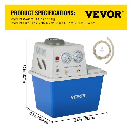 Bomba de vacío de circulación de agua multiusos VEVOR Lab, 15 L, con 2 grifos de gas de escape, bomba de vacío de acero inoxidable 180 W 110 V, equipo de química de laboratorio de bomba anticorrosión