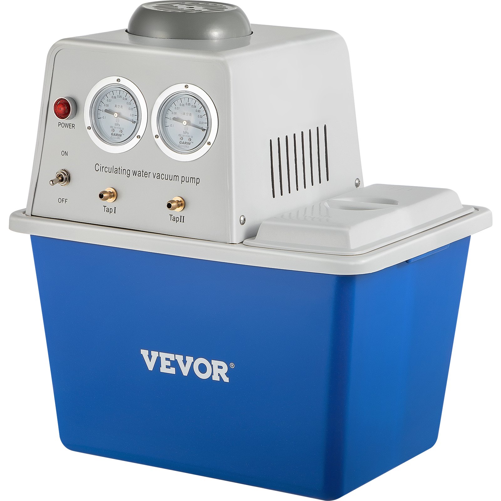 Bomba de vacío VEVOR con manómetros, interruptor de encendido y base azul