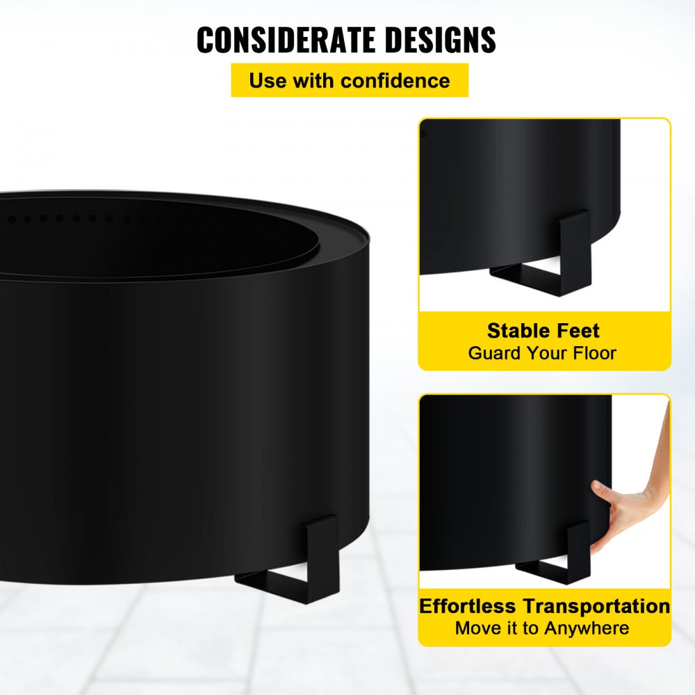 VEVOR Pozo de Fuego Acero al Carbono Pintado de Negro Brasero sin Humo 22,56kg