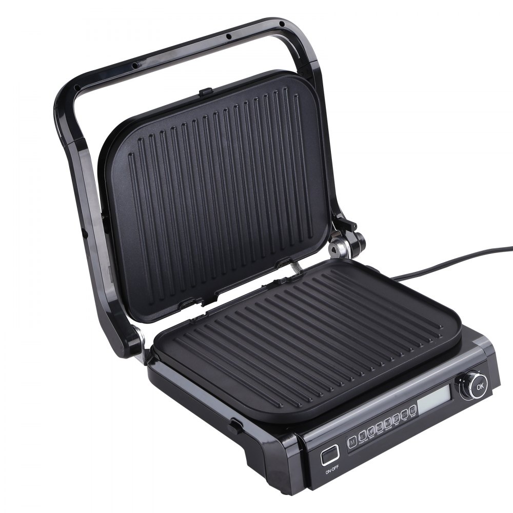 VEVOR Plancha eléctrica comercial 7 en 1, parrilla de encimera interior de 14,4" 1800 W, parrilla Teppanyaki de restaurante de acero inoxidable con placa de cocción de hierro antiadherente, control de temperatura ajustable de 0-446 ℉ 110 V