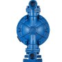 Bomba de diafragma neumática VEVOR azul con diseño circular central y conexiones de tubería.