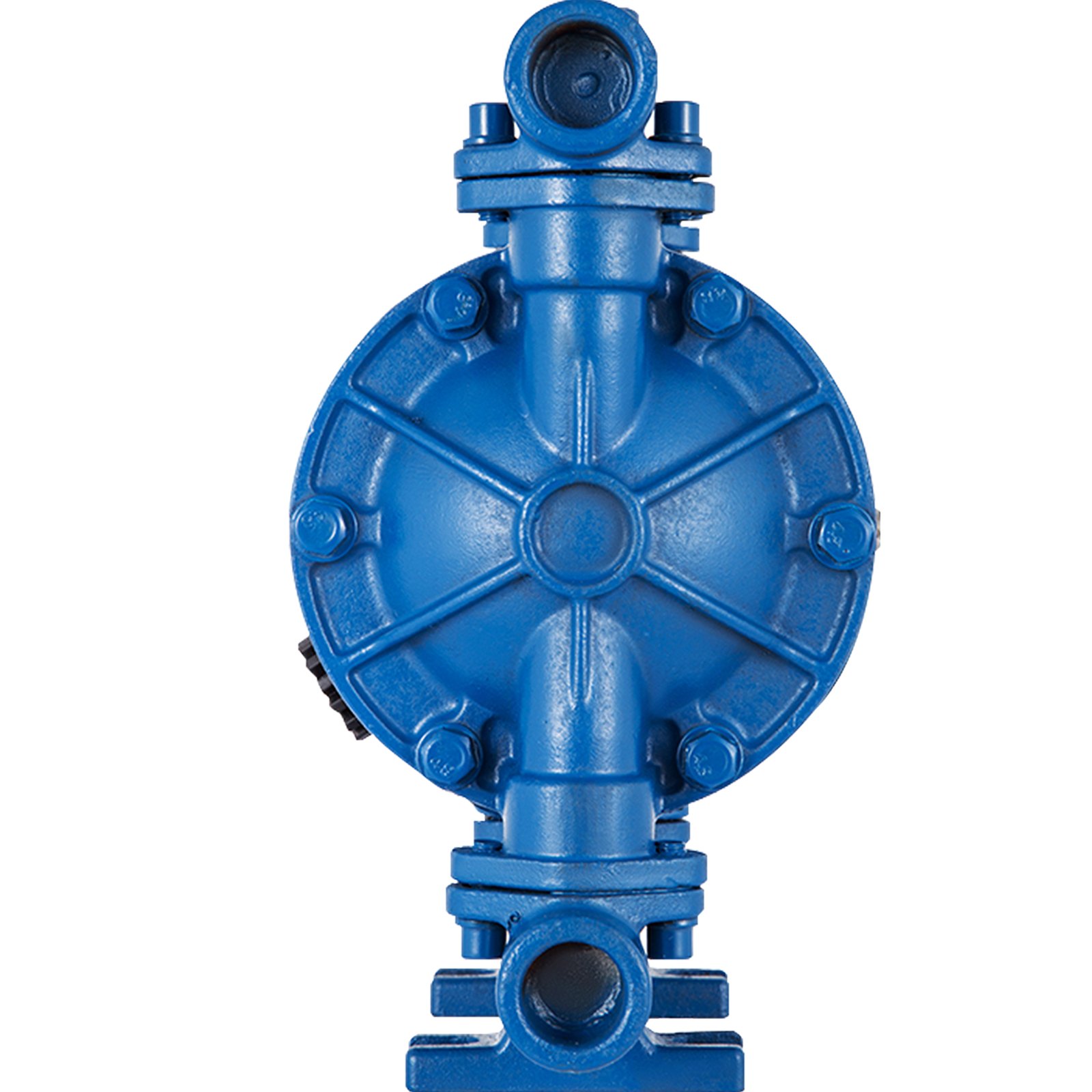 Bomba de diafragma neumática VEVOR azul con diseño circular central y conexiones de tubería.