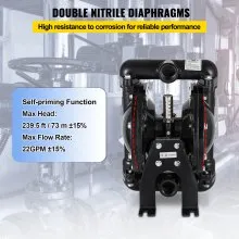 Bomba de diafragma doble accionada por aire VEVOR, salida de entrada de 1 pulgada, aluminio, 35 GPM máx. 120 PSI, diafragma de nitrilo, QBY4-25L-1inch-35