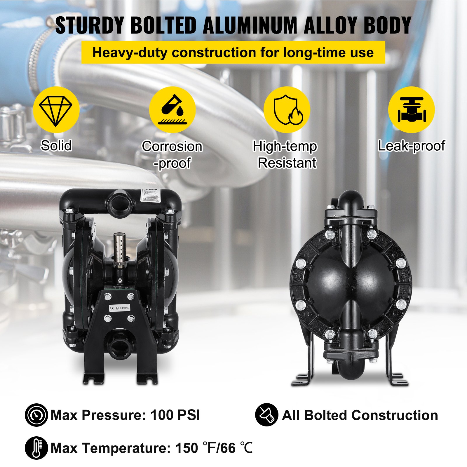 Bomba de diafragma neumática VEVOR con cuerpo de aleación de aluminio, a prueba de corrosión y a prueba de fugas.