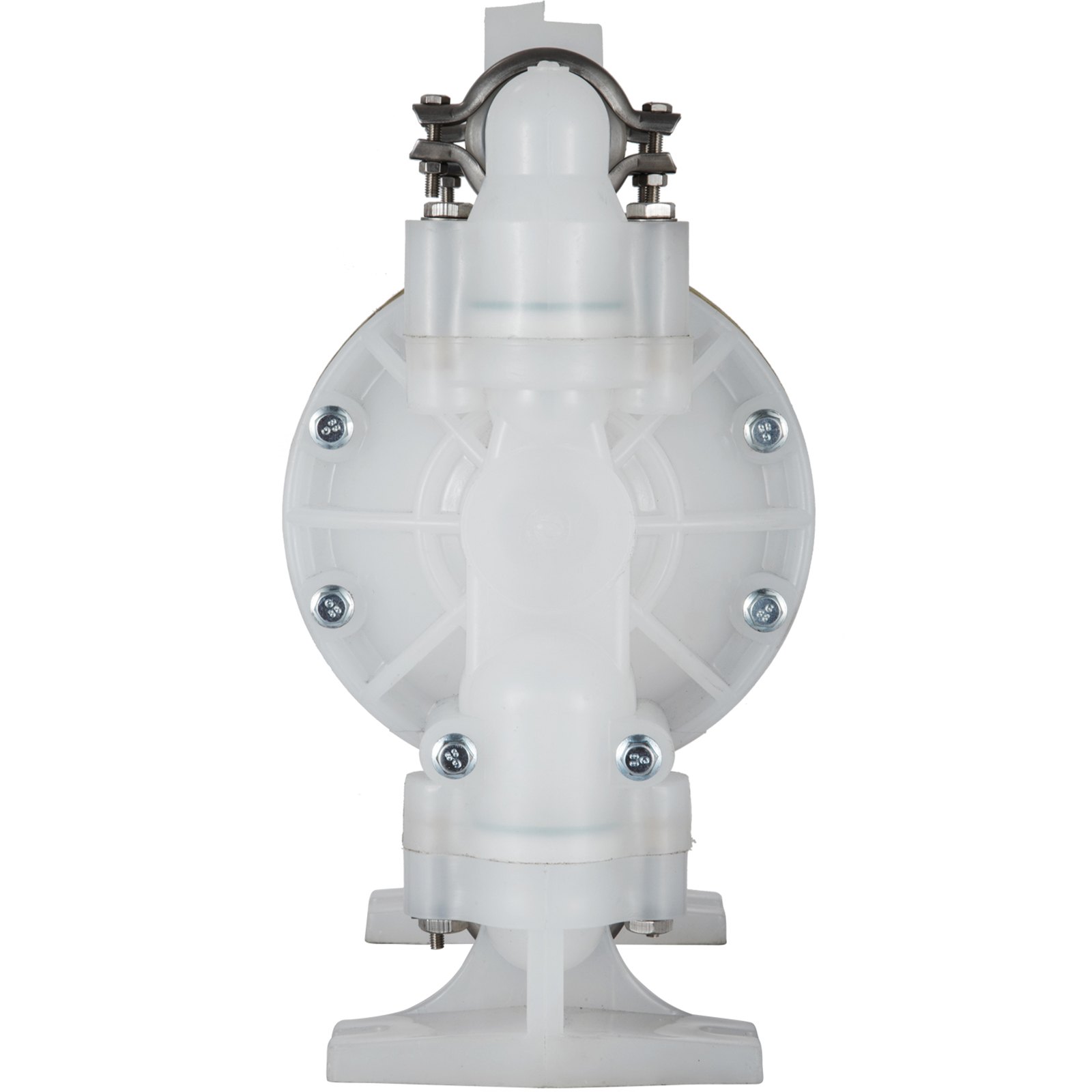 Bomba neumática de doble diafragma VEVOR en plástico blanco con pernos metálicos.