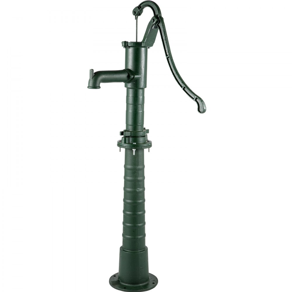 Bomba de agua manual VEVOR con cuerpo de hierro fundido y mango curvo.