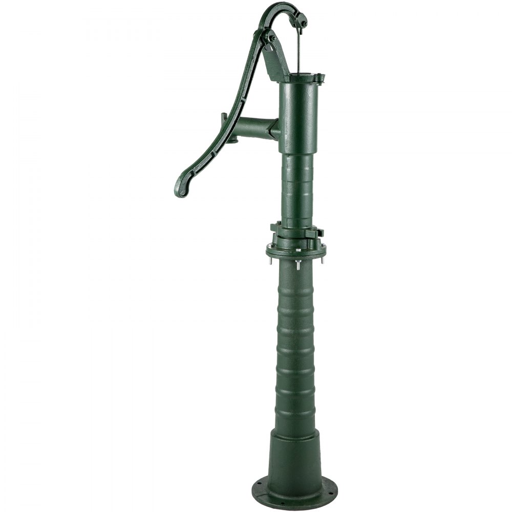 Bomba de agua manual VEVOR con mango largo y construcción de hierro fundido verde.