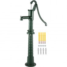 Bomba de agua manual VEVOR con soporte, bomba de jarra de 15.7 x 9.4 x 51.6 pulgadas y soporte de bomba de 26 pulgadas con orificios preestablecidos de 1/2 "para una fácil instalación, bomba de pozo de hierro fundido rústico para patio, jardín, riego agrícola, verde