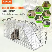 VEVOR Trampa para jaula de animales vivos, 31 x 10 x 12 pulgadas, trampa humana para gatos de hierro galvanizado, trampa plegable para animales con mango para conejos, gatos callejeros, ardillas, mapaches, marmotas y zarigüeyas