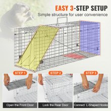 VEVOR Trampa para jaula de animales vivos, 31 x 10 x 12 pulgadas, trampa humana para gatos de hierro galvanizado, trampa plegable para animales con mango para conejos, gatos callejeros, ardillas, mapaches, marmotas y zarigüeyas