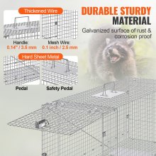 VEVOR Trampa para jaula de animales vivos, 42 x 16 x 18 pulgadas, trampa humana para gatos de hierro galvanizado, trampa plegable para animales con asa para perros callejeros, armadillos, mapaches, marmotas, zorros