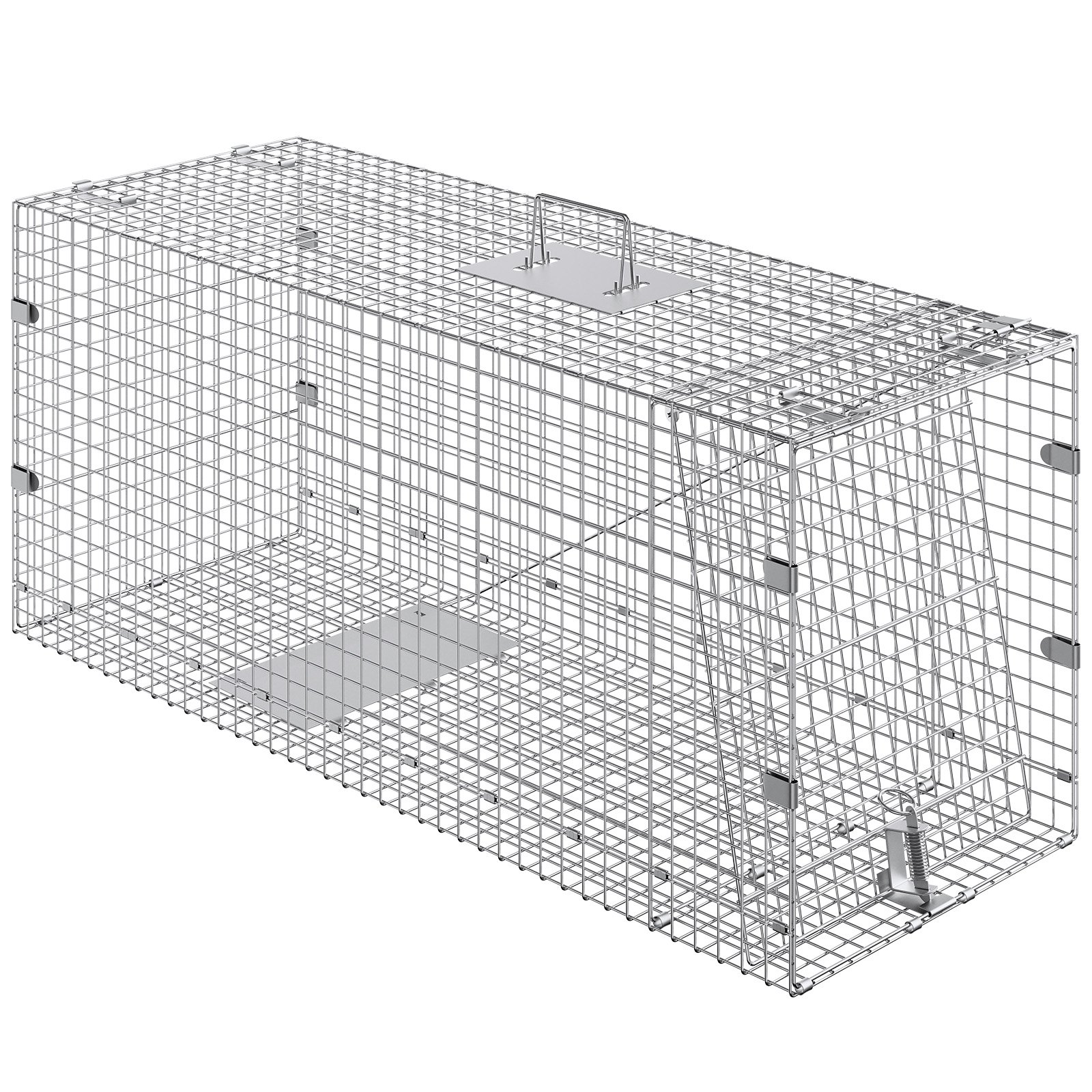 VEVOR Trampa para jaula de animales vivos, 42 x 16 x 18 pulgadas, trampa humana para gatos de hierro galvanizado, trampa plegable para animales con asa para perros callejeros, armadillos, mapaches, marmotas, zorros