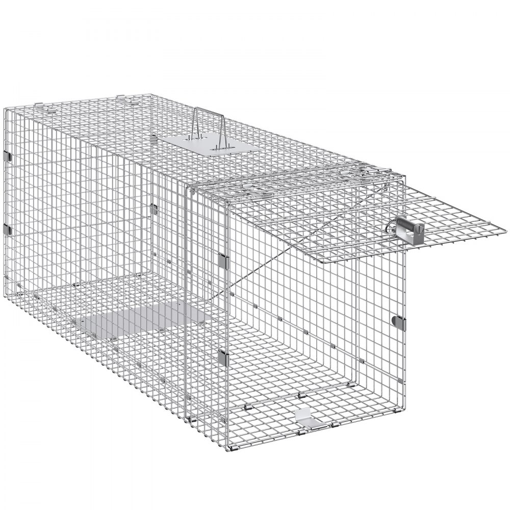 VEVOR Trampa para jaula de animales vivos, 50 x 20 x 26 pulgadas, trampa humana para gatos de hierro galvanizado, trampa plegable para animales con asa para perros callejeros, armadillos, mapaches, marmotas, zorros