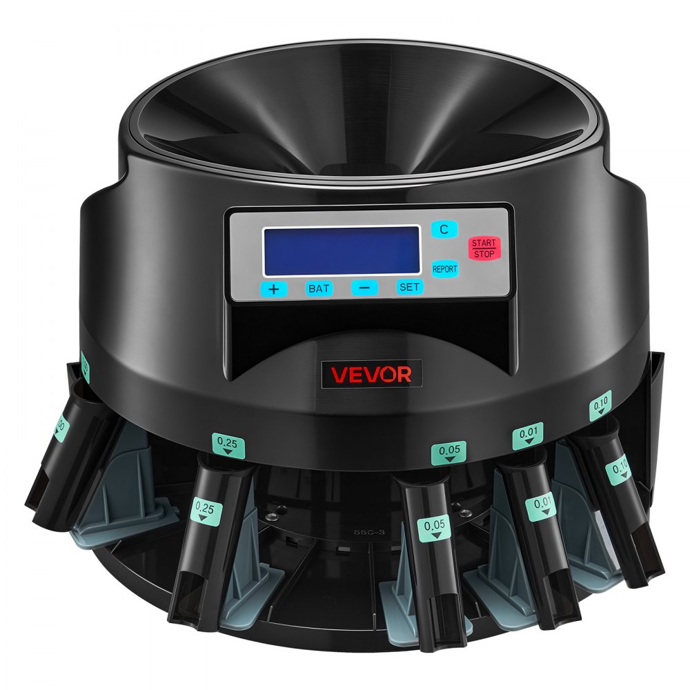 Máquina contadora de monedas VEVOR, 5 denominaciones, clasificadora de monedas precisa, clasifica hasta 225 monedas por minuto, contador de cambio de USD con pantalla LCD, funcionamiento suave.