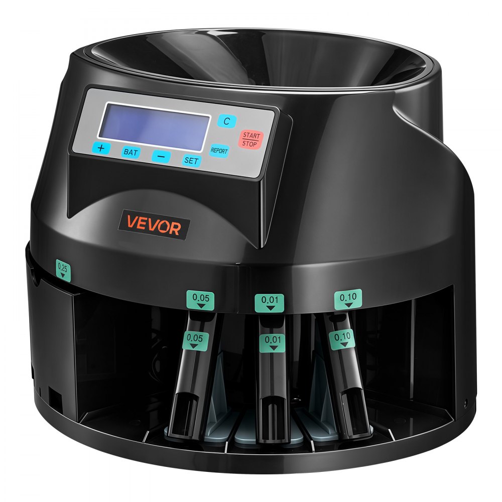 Máquina contadora de monedas VEVOR, 5 denominaciones, clasificadora de monedas precisa, clasifica hasta 225 monedas por minuto, contador de cambio de USD con pantalla LCD, funcionamiento suave.