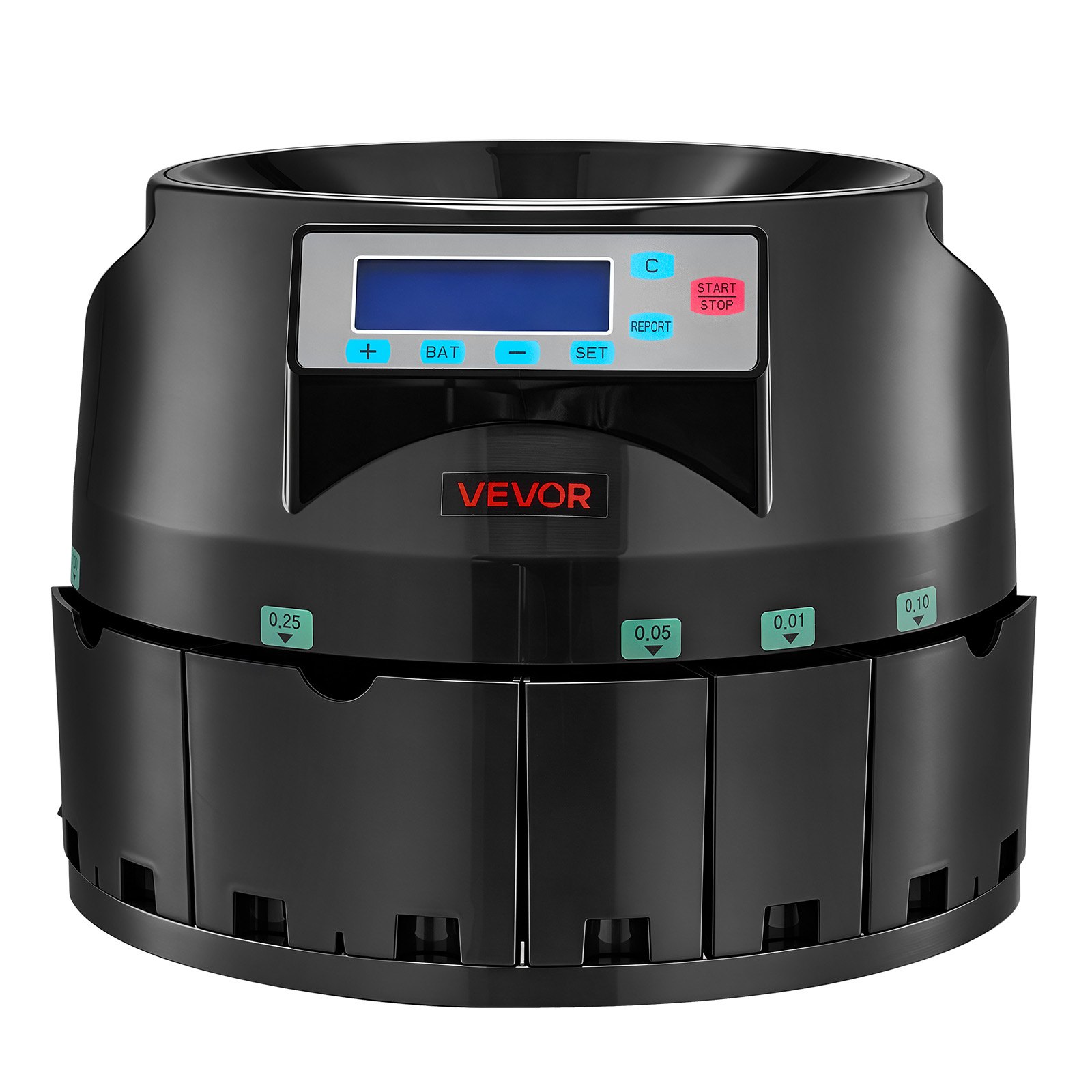 Máquina contadora de monedas VEVOR, 5 denominaciones, clasificadora de monedas precisa, clasifica hasta 225 monedas por minuto, contador de cambio de USD con pantalla LCD, funcionamiento suave.
