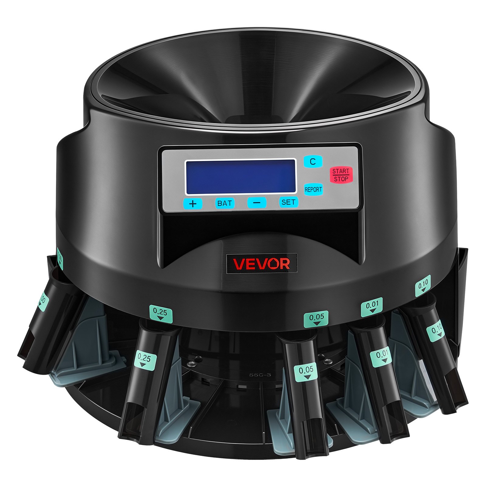 Máquina contadora de monedas VEVOR, 5 denominaciones, clasificadora de monedas precisa, clasifica hasta 225 monedas por minuto, contador de cambio de USD con pantalla LCD, funcionamiento suave.