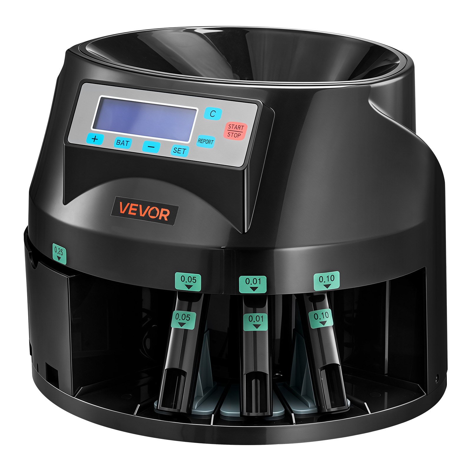 Máquina contadora de monedas VEVOR, 5 denominaciones, clasificadora de monedas precisa, clasifica hasta 225 monedas por minuto, contador de cambio de USD con pantalla LCD, funcionamiento suave.