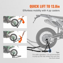 VEVOR Soporte para rueda trasera de motocicleta, con carrete basculante de horquilla U + L, capacidad de 850 libras, soporte para rueda trasera resistente, soporte para gato elevador de motocicleta, p